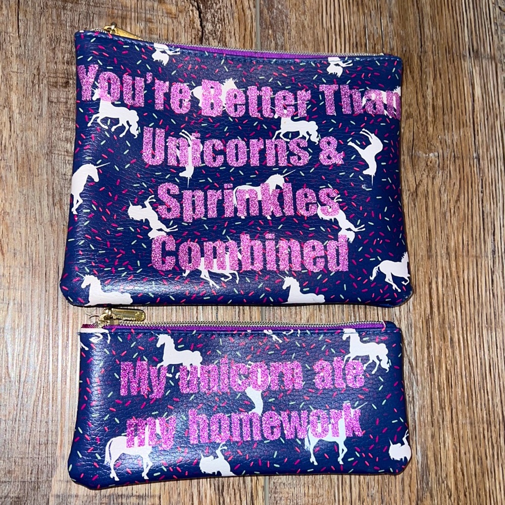 2 unicorn makeup bags
